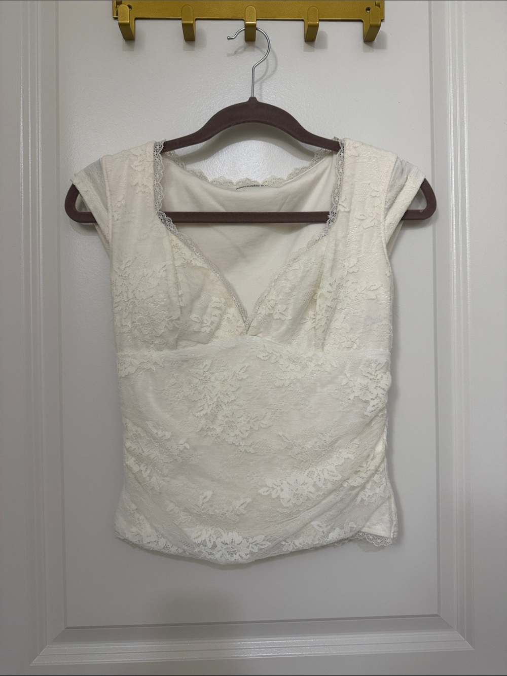 Abercrombie & Fitch white Lace Cap-Sleeve Top